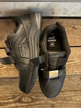 Avia Men's Black Leather Athletic Walking Shoes with Hook-and-Loop Straps